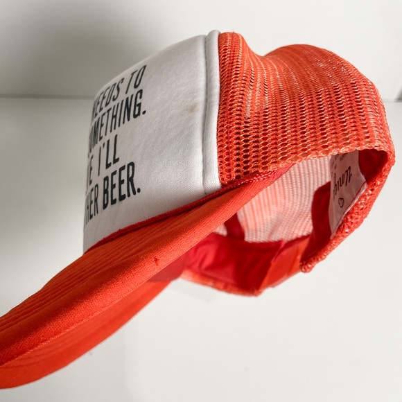 Vintage Reddish Orange Trucker Hat Mesh Snapback Beer Drinking Funny Novelty - Picture 15 of 15
